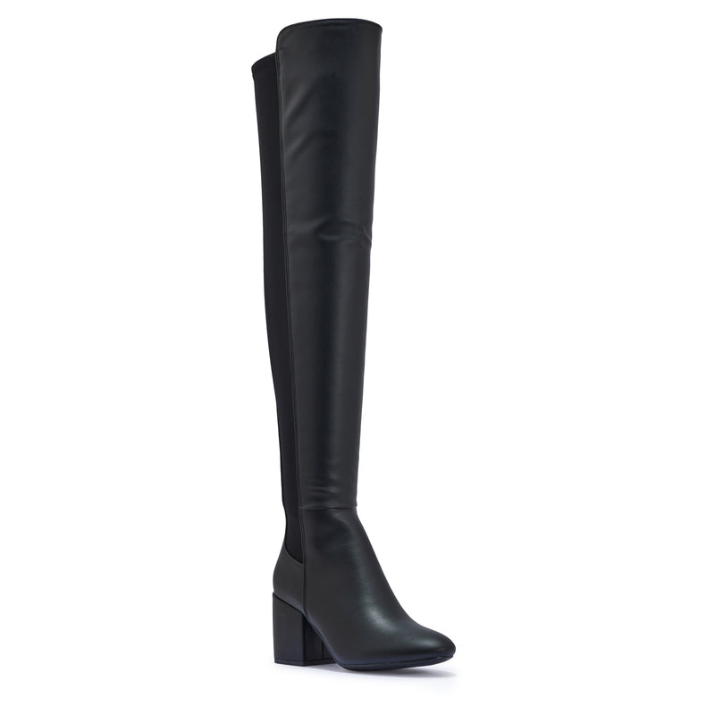 ABD58 FAUX LEATHER KNEE HIGH BLOCK HEEL BOOTS WITH ZIP