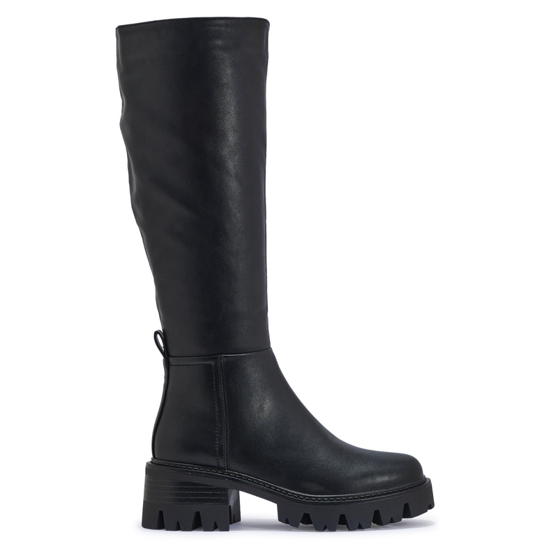 AMSTEL3 FAUX LEATHER BLOCK HEEL KNEE HIGH BOOTS