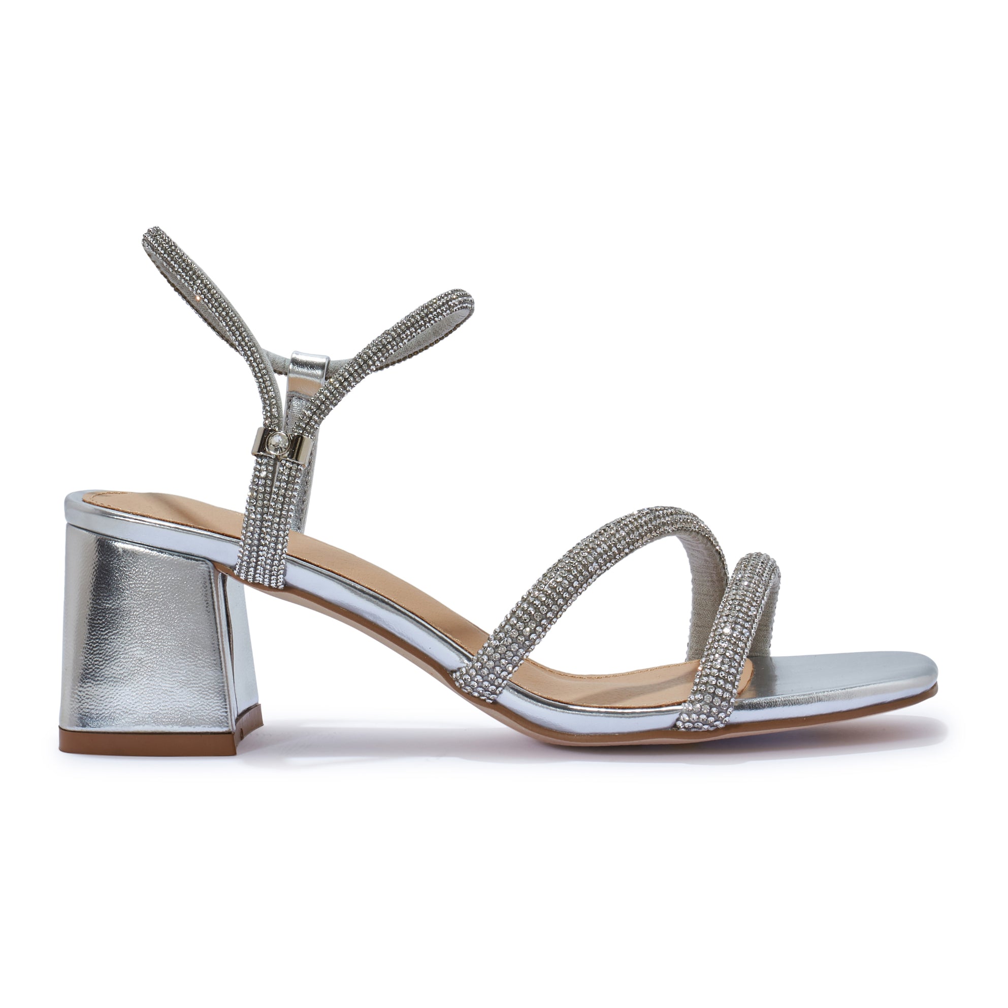 SALMA1 LOW BLOCK HEEL DIAMANTE STRAPPY SANDAL