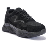 Chunky Bubble Sole Lace Up Trainer - Chunky Bubble Sole Black Lace Up Trainer - Chunky Bubble Sole Black Microfibre Lace Up Trainer - Lace Up Trainers Black Microfibre - Black Mesh Panel Lace Up Trainers