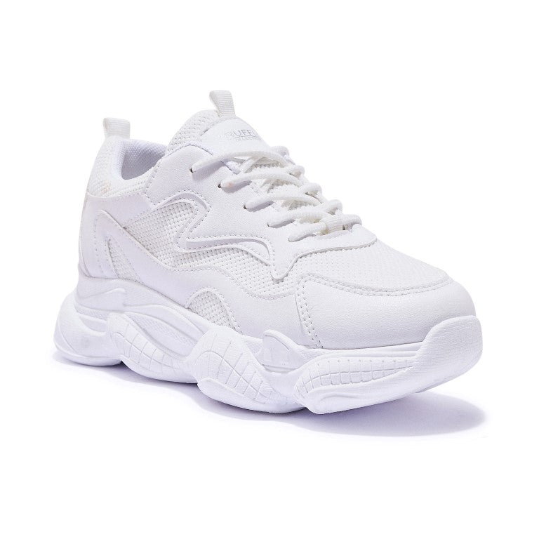 Chunky Bubble Sole Lace Up Trainer - Chunky Bubble Sole White Lace Up Trainer - Chunky Bubble Sole White Microfibre Lace Up Trainer - Lace Up Trainers White Microfibre - White Mesh Panel Lace Up Trainers