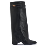 BAILEYS14 FAUX LEATHER FOLD OVER KNEE HIGH BOOT WITH GOLD BUCKLE