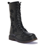 BUK100 BLACK EMBROIDERY LONG LACE UP BOOT
