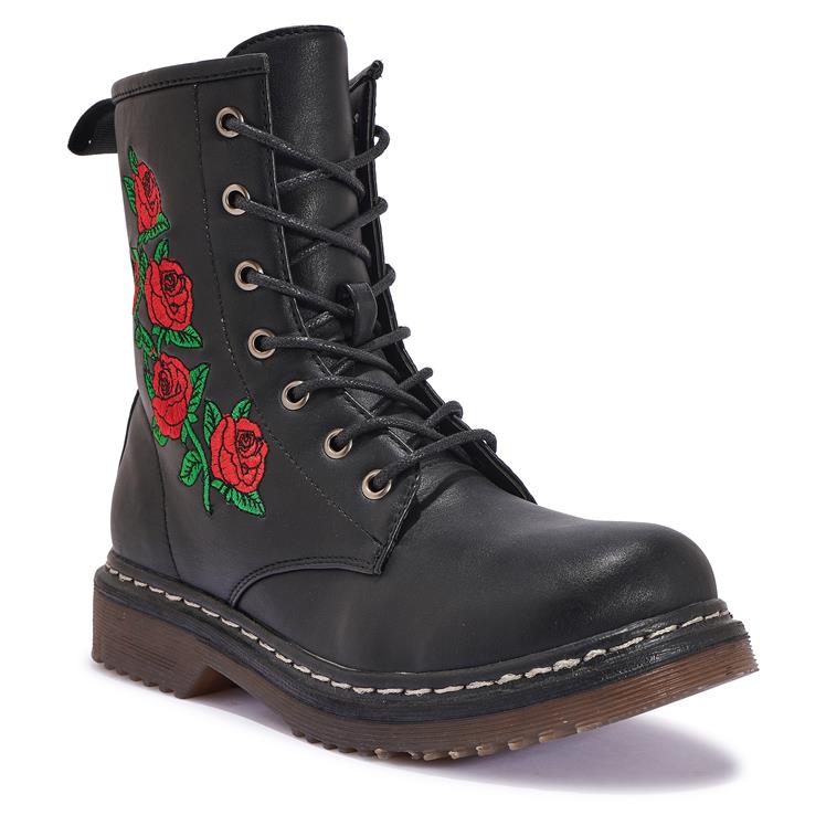 BUK83 FLOWER EMBROIDERY ANKLE LACE UP BOOT