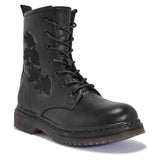 BUK99 BLACK EMBROIDERY ANKLE LACE UP BOOT