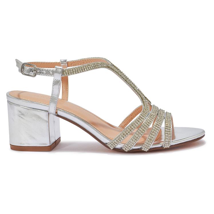 HALLIE7 Diamante Block Heel Sandals