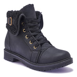 NNY6 FAUX SHEARLING COLLAR FLAT LACE UP BOOT