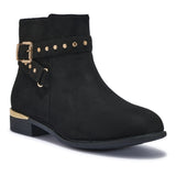 WFCHAT16 - WIDE FIT BASIC BUCKLE STUD DETAIL ANKLE BOOT