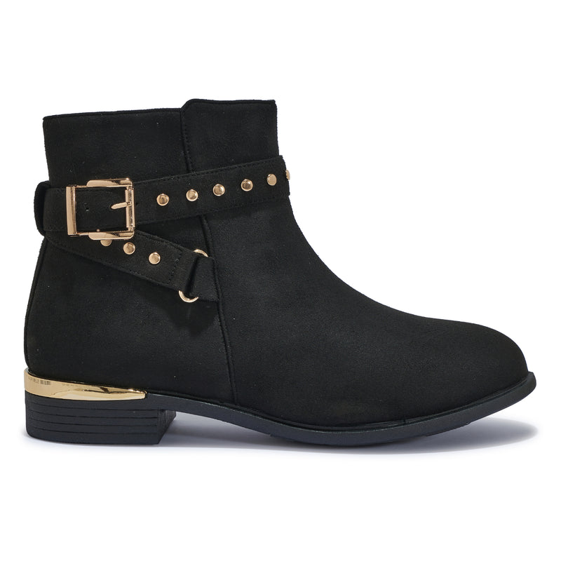 WFCHAT16 - WIDE FIT BASIC BUCKLE STUD DETAIL ANKLE BOOT
